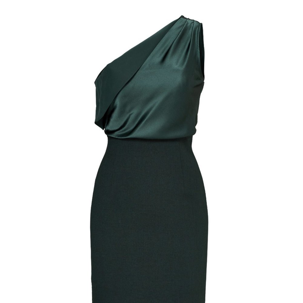 Emerald Silk Cocktail Dress One Shoulder Sheath by INTER-PRET.US